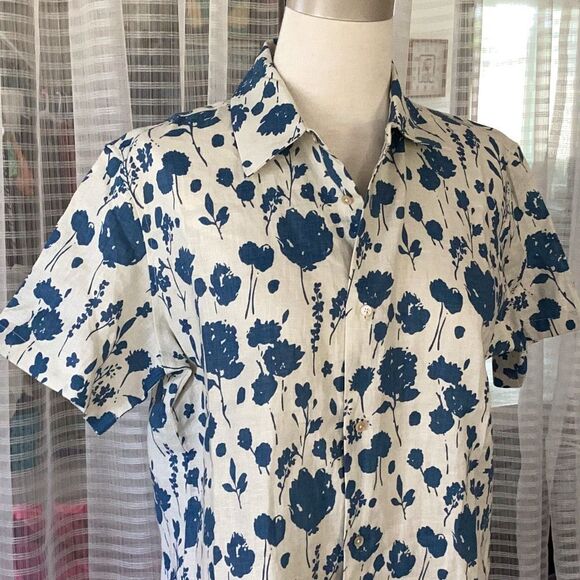 Caron Callahan 100% Linen April Shirt Floating Floral Women’s Small - Picture 4 of 8